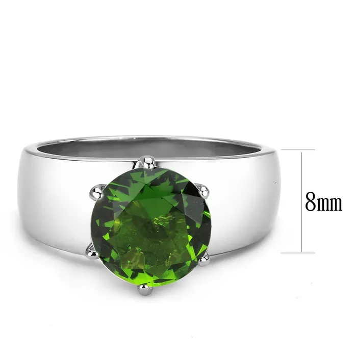 Green CJ52008 Wholesale Womens Stainless Steel Synthetic Peridot Round Solitaire Ring Rings