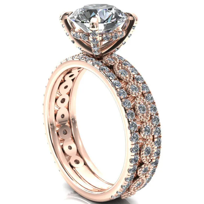 Fire Brilliance Rings Lizette Round Center Stone 4 Claw Prong 34 Eternity Milgrain Diamond Shank Engagement Ring