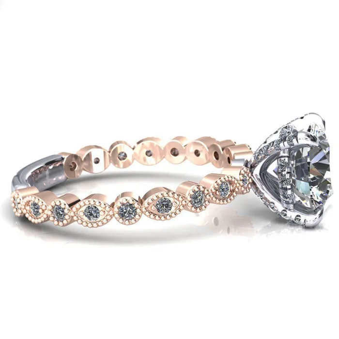 Fire Brilliance Rings Lizette Round Center Stone 4 Claw Prong 34 Eternity Milgrain Diamond Shank Engagement Ring