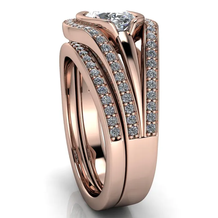 Fire Brilliance Rings Tiramisu Oval Center Stone Split Shank Diamond Half Bezel Channel Ring