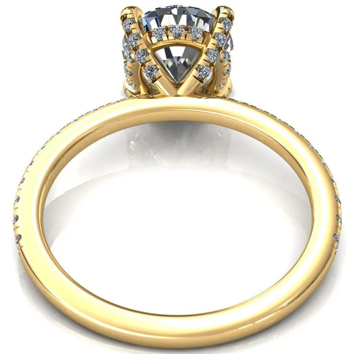 Rings Ezili Round Center Stone 4 Claw Prong Micro Pave Diamond Sides Engagement Ring Fire Brilliance 
