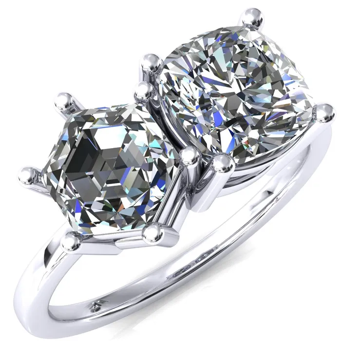 Rings Fire Brilliance 7mm Cushion 7mm Hexagon TwoStone Center Toi Et Moi Ring