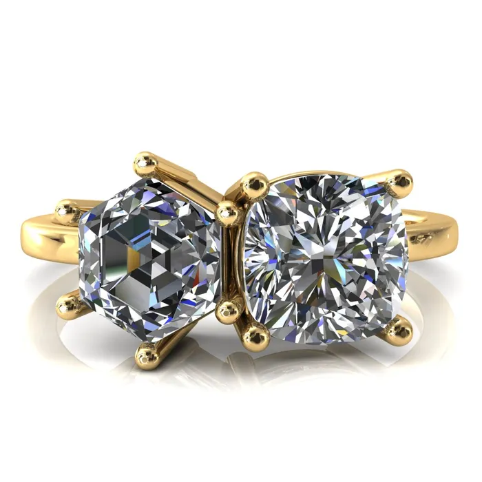 Rings Fire Brilliance 7mm Cushion 7mm Hexagon TwoStone Center Toi Et Moi Ring