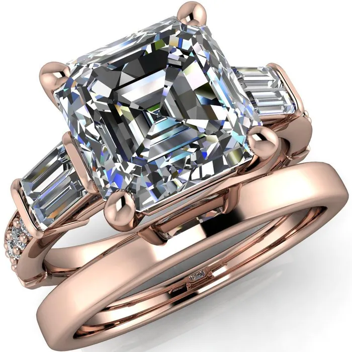 Rings Fire Brilliance Paphos Asscher Moissanite Diamond Baguette Side Channel Engagement Ring