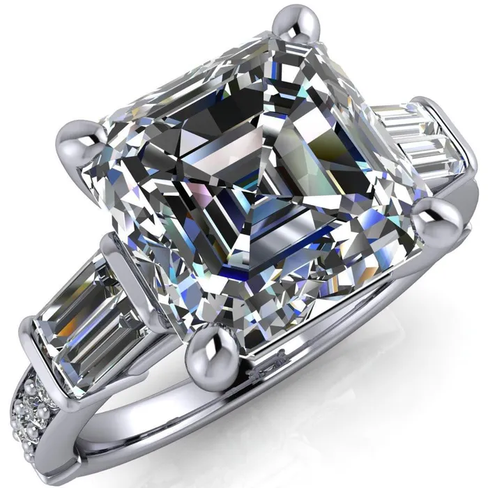 Rings Fire Brilliance Paphos Asscher Moissanite Diamond Baguette Side Channel Engagement Ring