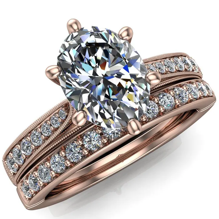 Shayla Oval Center Stone 6 Prong Diamond Channel Engagement Ring Fire Brilliance Rings