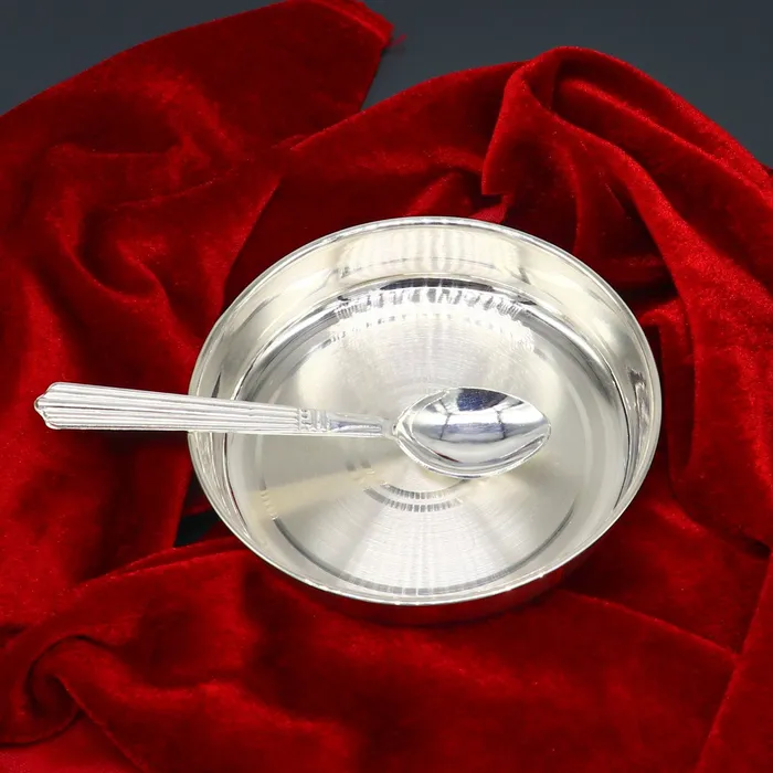TRIBAL ORNAMENTS 999 fine solid silver handmade tray plate for baby food serving silver vessels silver utensilsbest new born baby gift india sv211 Necklaces