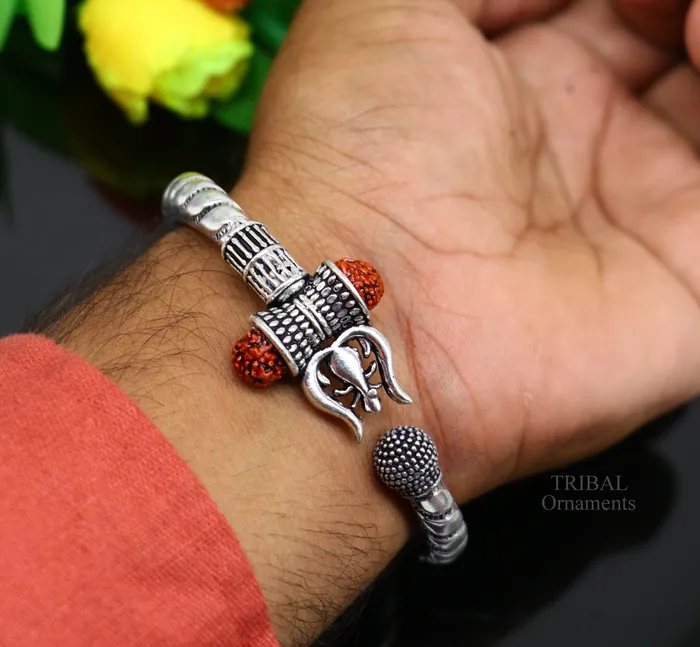 TRIBAL ORNAMENTS Bracelets 925 sterling silver handmade lord shiva Babubali kada bangle bracelet best Shiva trident trishul kada mens gifting jewelry RNSK470