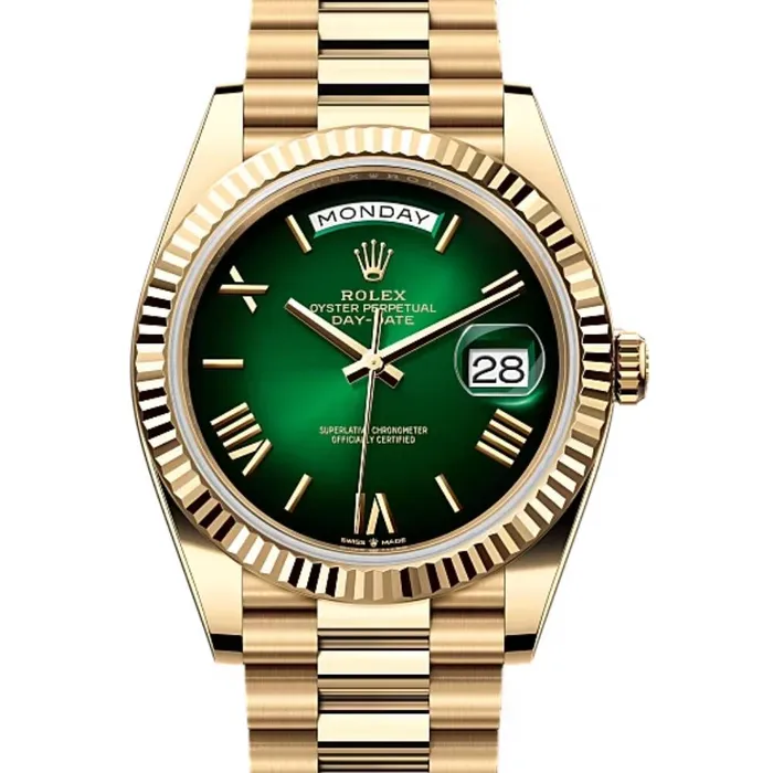 Bracelets Rolex 2024 Release Rolex DayDate 40mm Ref 2282380069 Green Ombre Dial 18k Yellow Gold Presidential Bracelet Watch