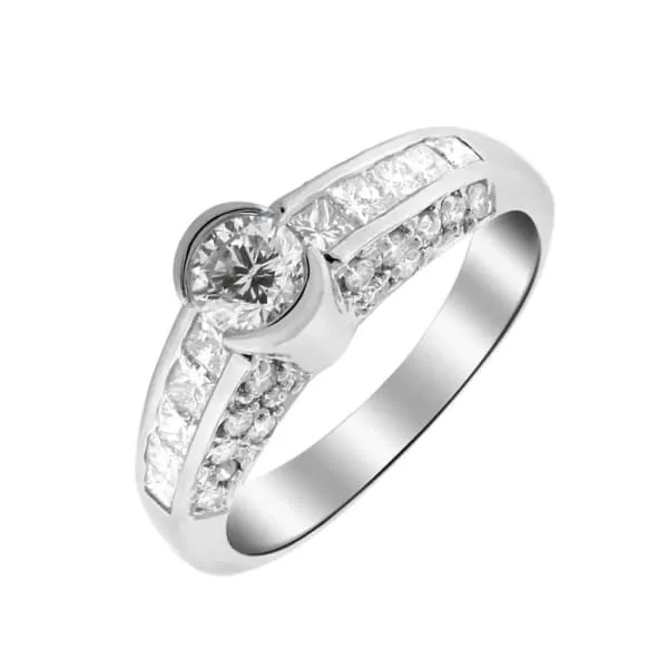 Diamond Engagement Ring Set in 18K White Gold 120ct tw Round Brilliant Princess Cut Natural Diamonds Diamond Source NYC Rings