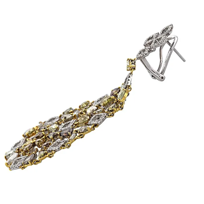 Diamond Source NYC Earrings Beautiful 18k white gold Chandelier earrings with white and fancy yellow diamonds DE1116