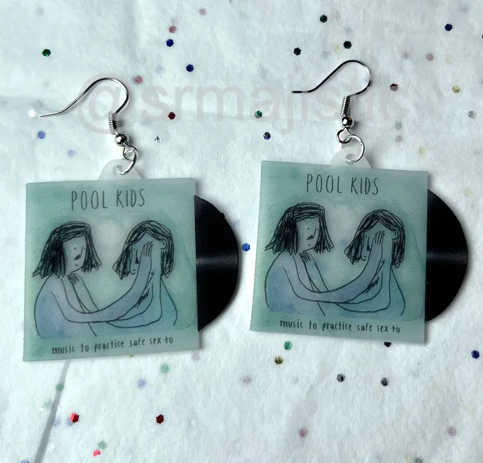 Earrings Pool Kids Music to Practice Safe Sex to Vinyl Album Handmade Earrings Sam Makes Things