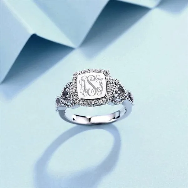 Elegant Custom Monogram Ring Personalized Jewelry for Women Polished Sterling Silver with Intricate Initial Patterns Belbren Rings