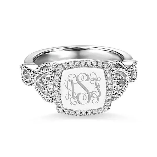Elegant Custom Monogram Ring Personalized Jewelry for Women Polished Sterling Silver with Intricate Initial Patterns Belbren Rings