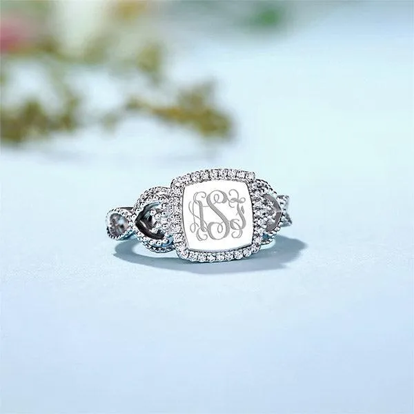 Elegant Custom Monogram Ring Personalized Jewelry for Women Polished Sterling Silver with Intricate Initial Patterns Belbren Rings