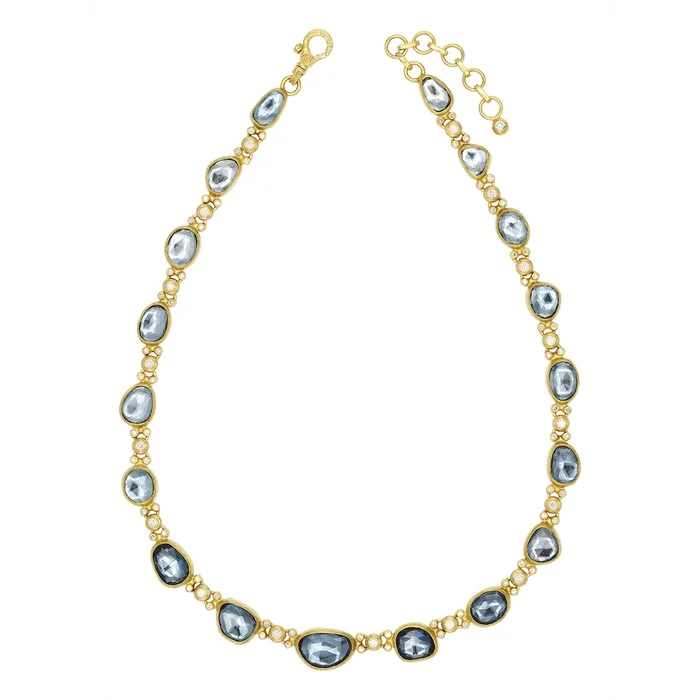 Gurhan OneofaKind 24K Yellow Gold Rose Cut London Blue Topaz and Round Bezel Set Necklace with 22K Lobster Clasp Gurhan Necklaces