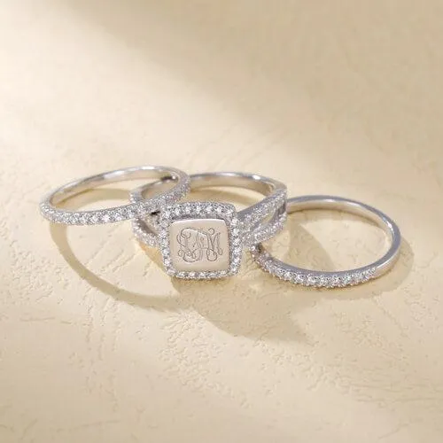 Monogram Sterling Silver CZ Ring Personalized CZs 3 Piece stacked Monogrammed Ring Custom Engraved Stacking Ring Belbren Rings