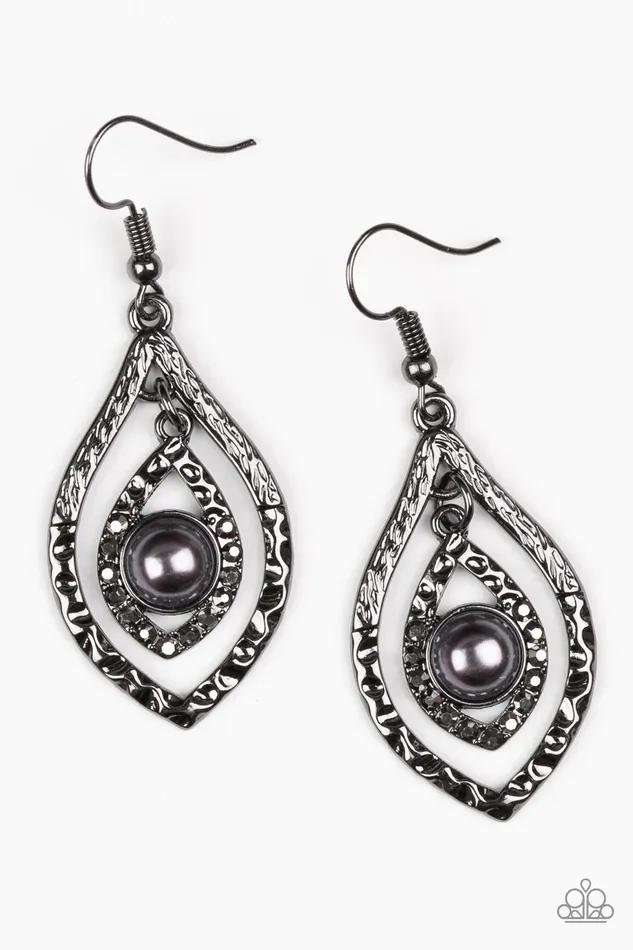 Paparazzi Earring Breaking Glass Ceilings Black Paparazzi Jewelry Earrings