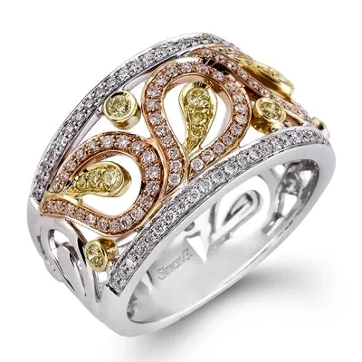 Rings Simon G Simon G 18K White Yellow Rose Gold Diamond Ring Yellow White Diamonds Lattice Design