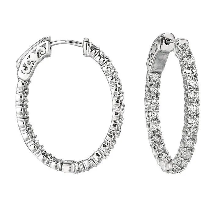 Earrings GB 294 Carats Natural Earth Mined Diamond Hoop Earrings White Gold 14K Prong Setting