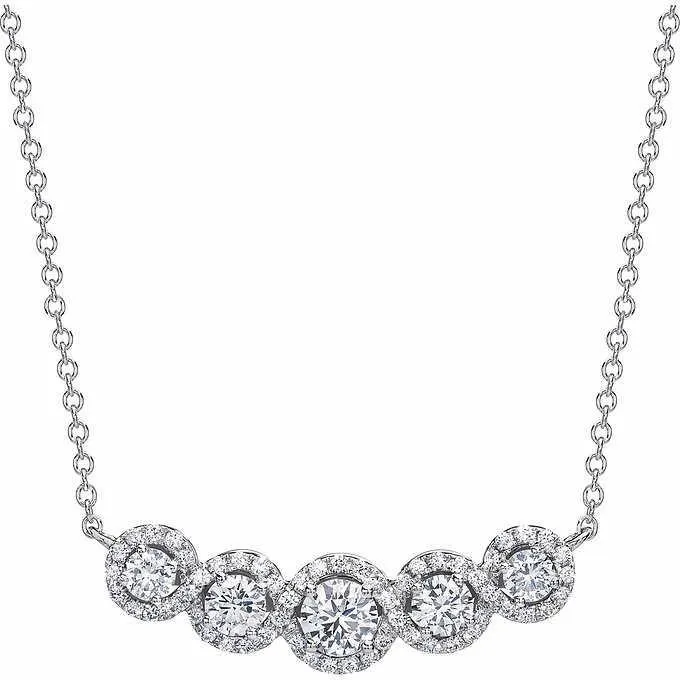 GB 12 Carats Round Graduation Natural Earth Mined Diamond Necklace Pendant White Gold 14K Necklaces