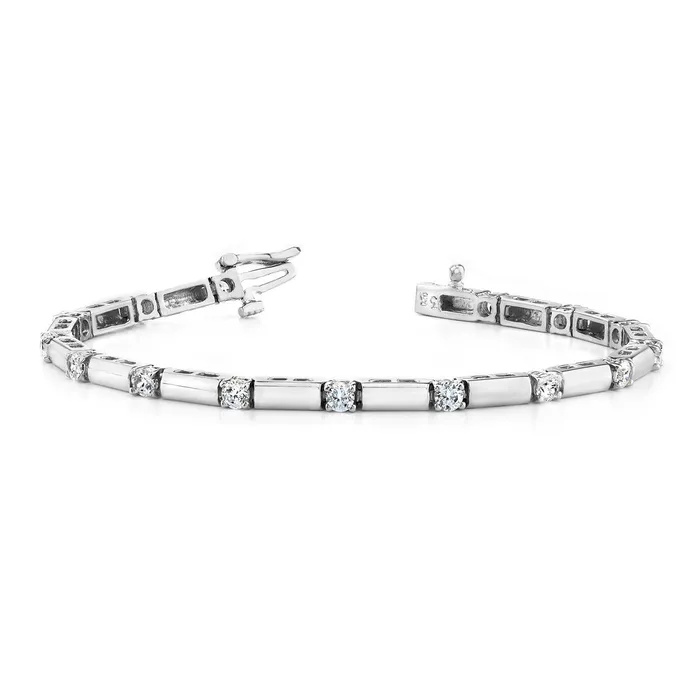 GB Bracelets 250 Carats Round Natural Earth Mined Diamonds Bar Bracelet Clean Design White Gold 14K