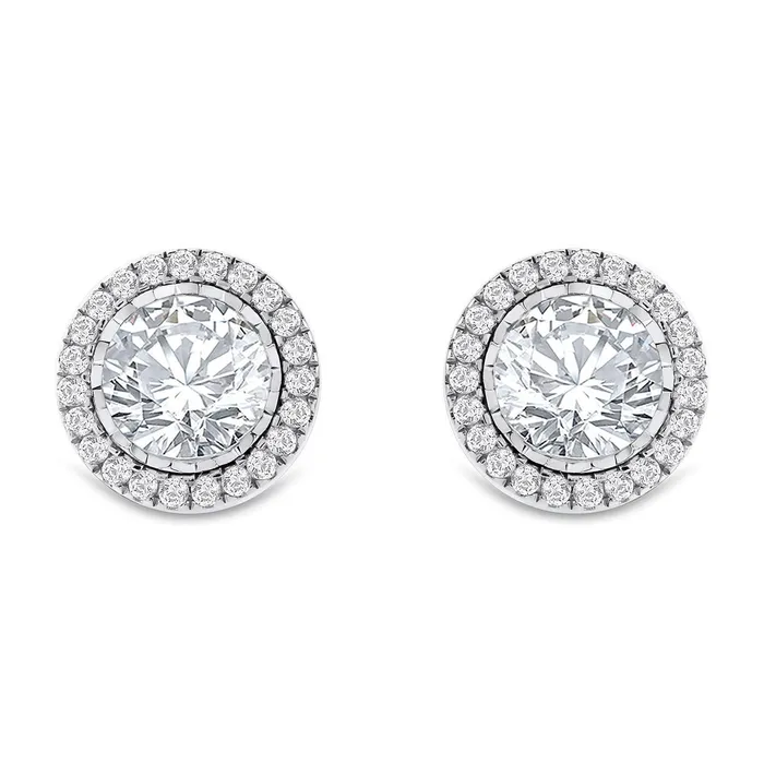 GB Earrings Bezel Set Women Stud Earrings 370 Carats Real Natural Earth Mined Diamonds Gold White 14K
