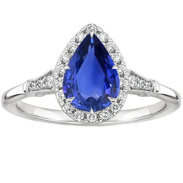 Halo Ring Vintage Style Pear Sri Lankan Sapphire Natural Earth Mined Diamonds 350 Carats HarryChadEntcom Rings