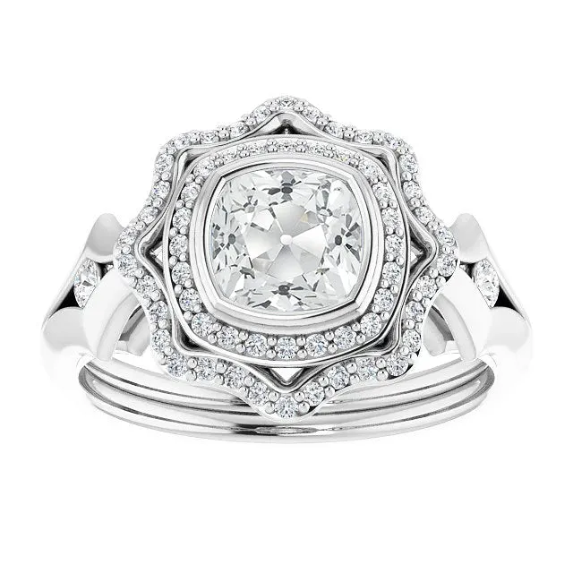 HarryChadEntcom Rings Cushion Old Mine Cut Natural Earth Mined Diamond Double Halo Ring Bezel Set 675 Carats