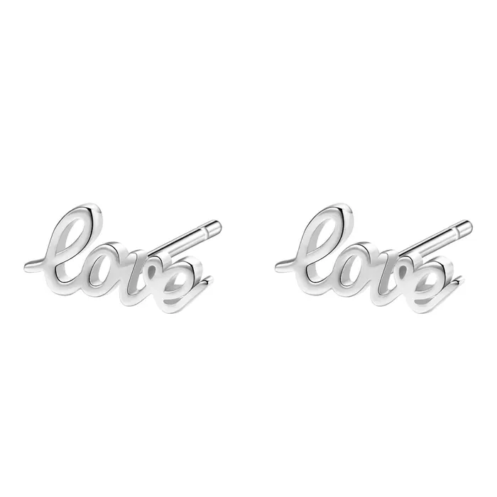 Hey Happiness Earrings Love Script Stud Earrings Sterling Silver