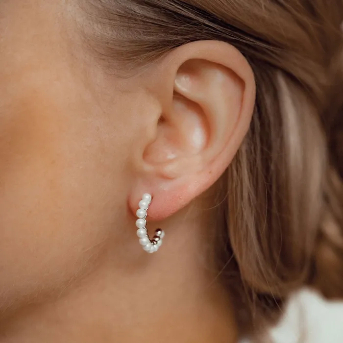 Hey Happiness Earrings Pearl Hoop Earrings Sterling Silver