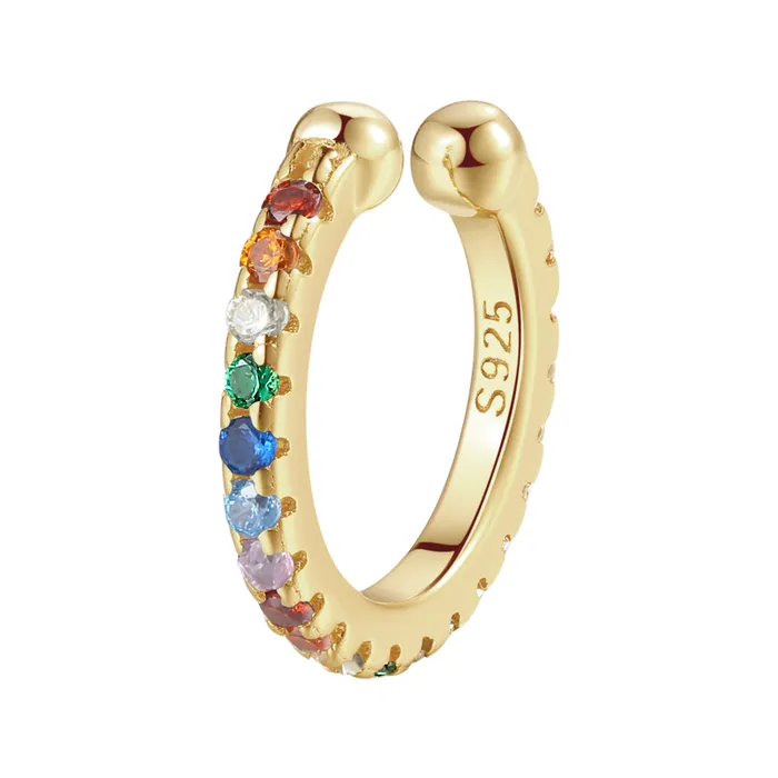 Multicolor Stone Ear Cuff Sterling Silver Gold Hey Happiness Earrings
