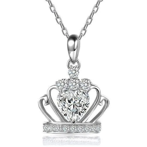 Necklaces GB Custom Jewelry Crown Necklace Heart Genuine Natural Earth Mined Diamond Pendant