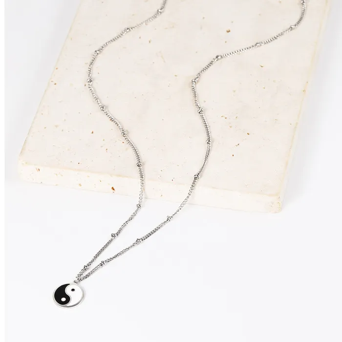 Necklaces Hey Happiness Yin Yang Bead Chain Necklace Silver
