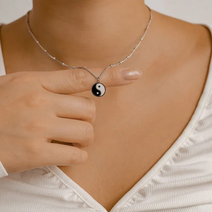 Necklaces Hey Happiness Yin Yang Bead Chain Necklace Silver