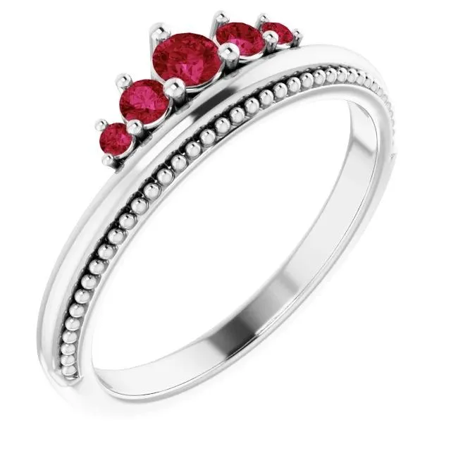 Rings GB 1 Carat Five Stone Ring Ruby White Gold 14K