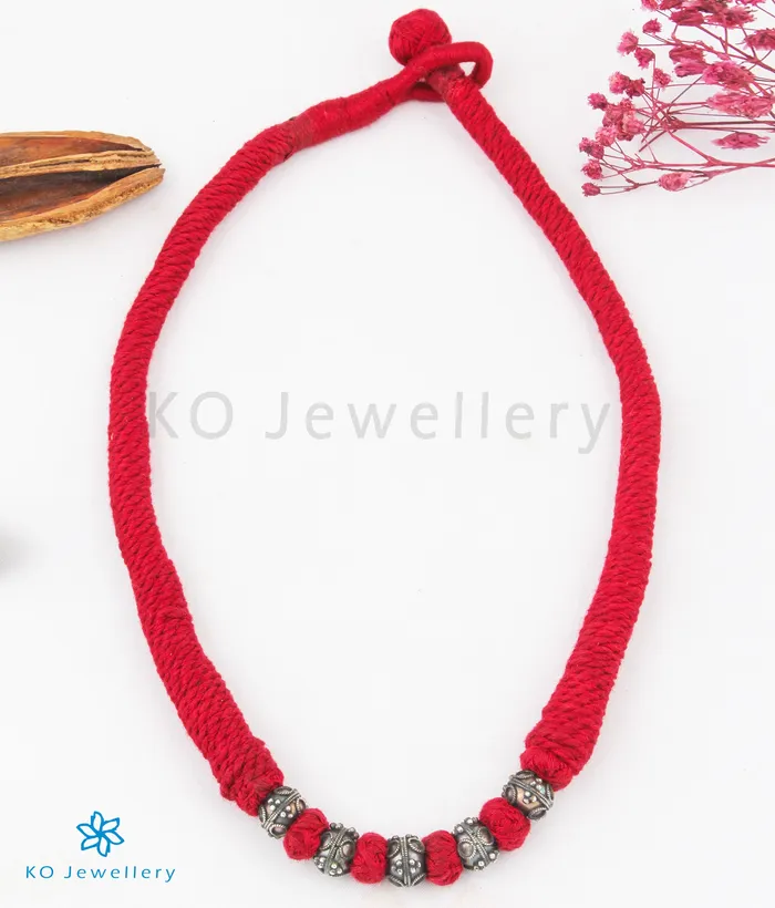 Silversmith Necklaces The Preshti Silver Thread Necklace Maroon
