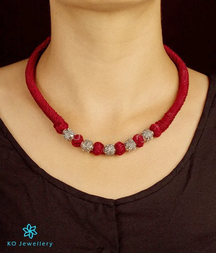 Silversmith Necklaces The Preshti Silver Thread Necklace Maroon