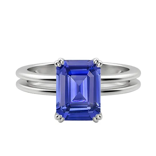 Solitaire Emerald Blue Sapphire Ring Double Prong Split Shank 2 Carats HarryChadEntcom Rings