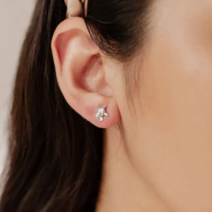 Unicorn Stud Earring Sterling Silver Hey Happiness Earrings Unicorn Stud Earring Sterling Silver Hey Happiness Earrings