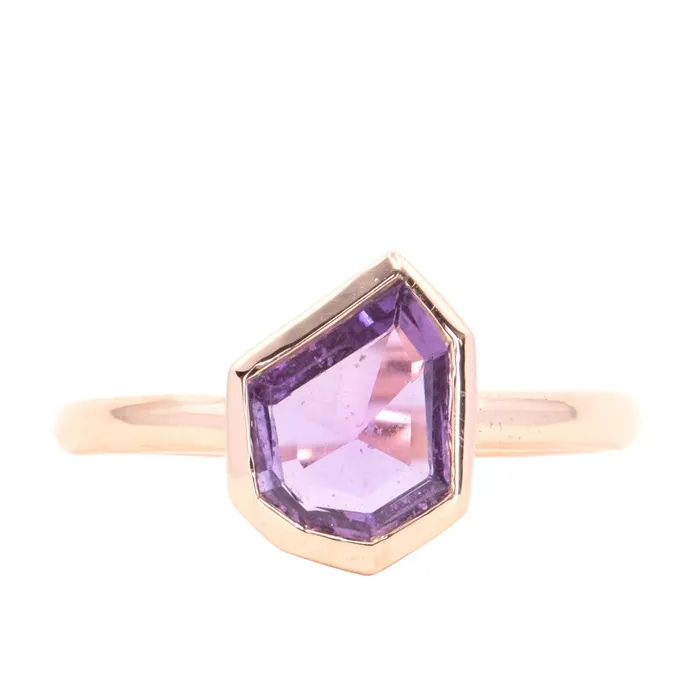 086ct Geo Slice Purple Sapphire Low Profile Bezel Solitaire Ring in 14k Rose Gold Discovery Gems Rings