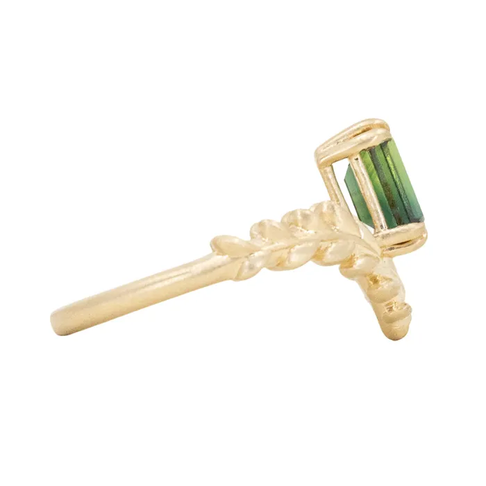 135ct Australian Emerald Cut Sapphire Pointed Vine Prong Set Ring in 14k yellow gold Anueva Jewelry Rings
