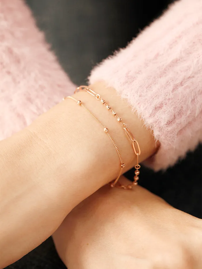 14K 18K Gold Roche Cutting Ball Clip two lines Chain Bracelet MinimalBijoux Bracelets