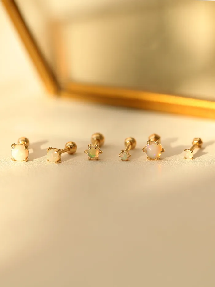 14K Gold Natural Opal cartilage earring 3mm 4mm 18g16g MinimalBijoux Earrings