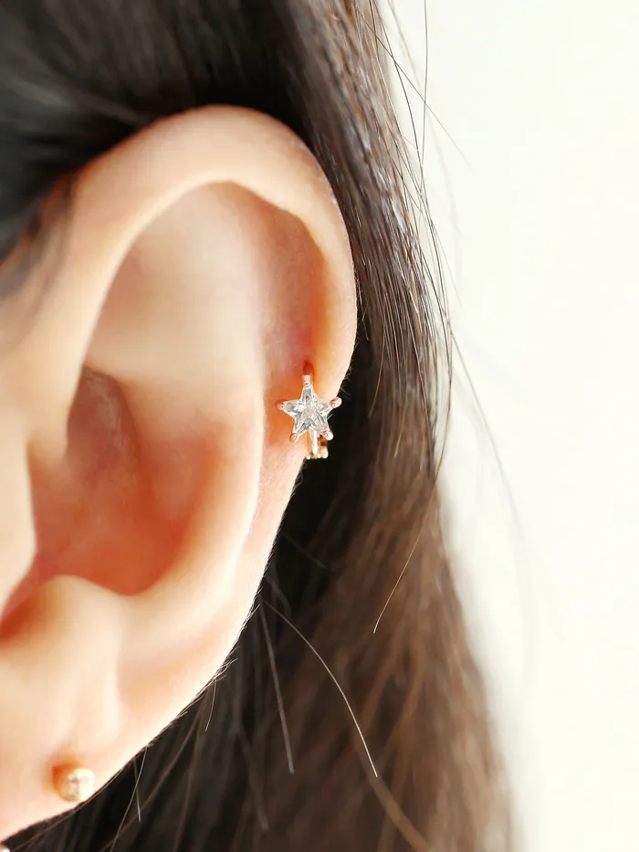 14K Gold star hoop earring MinimalBijoux Earrings