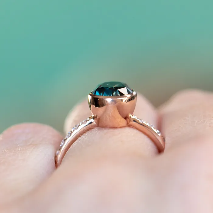 323ct Oval ColorShifting Sapphire Bezel with French Set Diamonds in 18k Rose Gold Anueva Jewelry PreStyled Sets