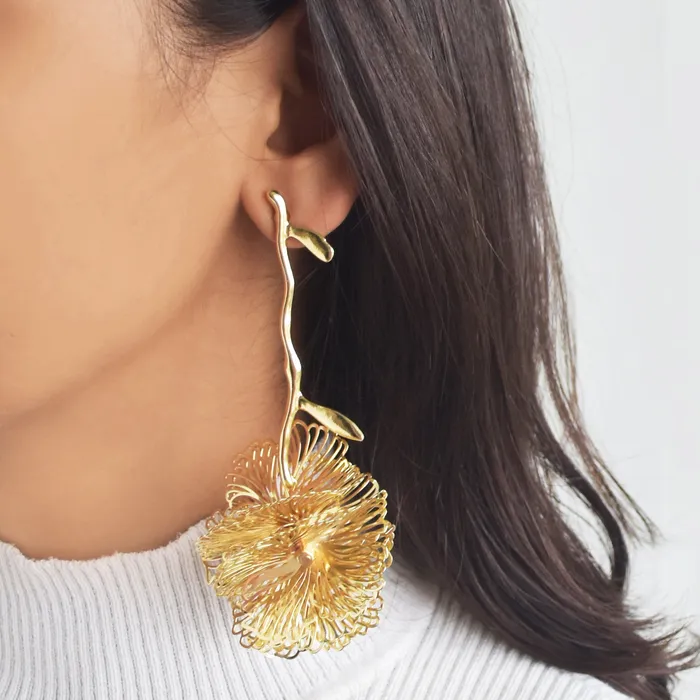 Earrings Upakarna Textured Flower Drop Statement Earring