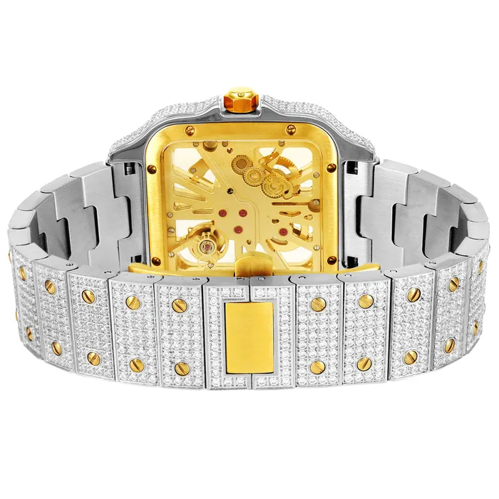 EMPIRE Skeleton Dial Watch Moissanite 195Ct Two Tone Automatic Rings
