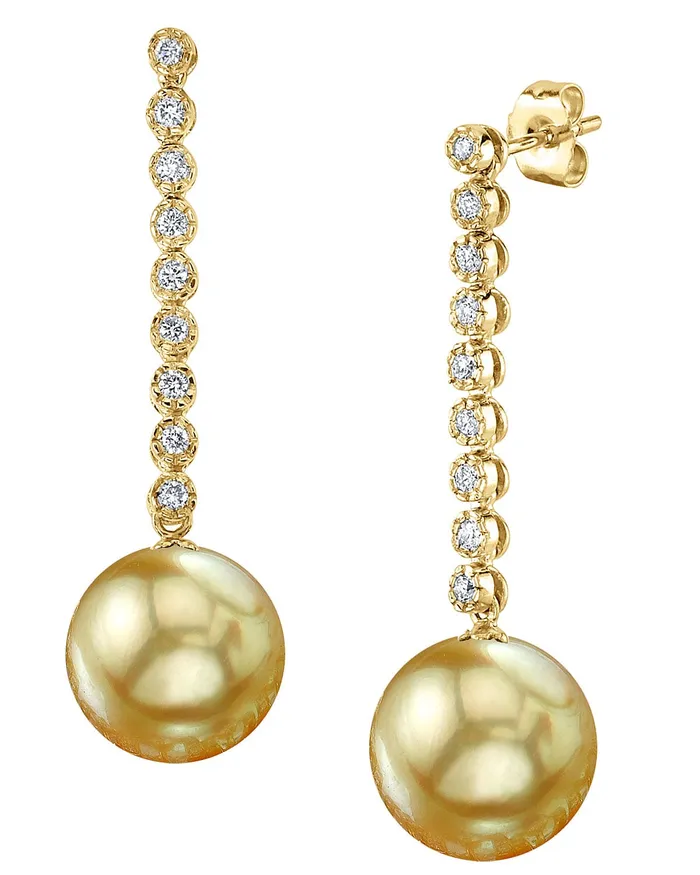 Golden South Sea Pearl Diamond Bellatrix Dangle Earrings SPT Earrings