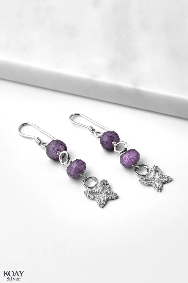 KOAY Silver Store Purple Zircon Butterfly Earring Earrings